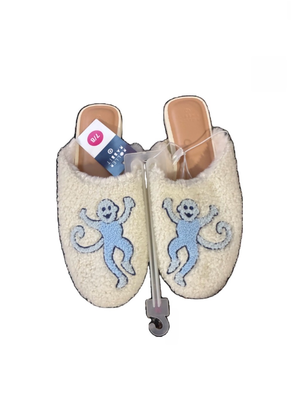 Target Cream Sherpa Kids Slip-On Slippers with Light Blue Monkey